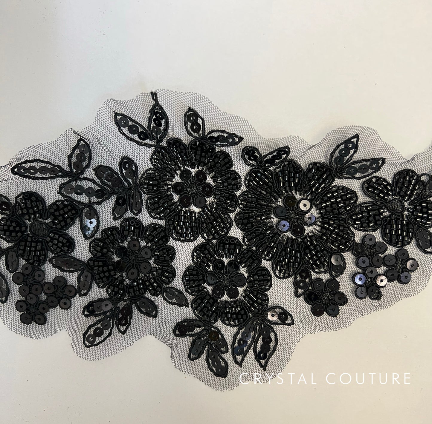 Black Embroidered and Beaded Floral Applique