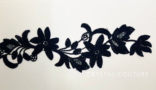 Navy Blue Embroidered Floral Applique