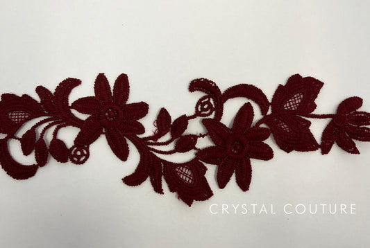 Burgundy Embroidered Floral Applique