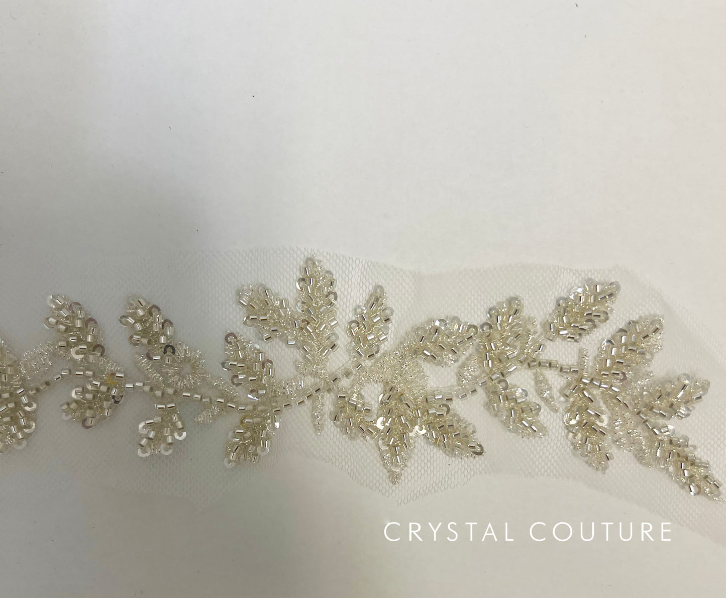 Silver Embroidered and Beaded Leafy Applique