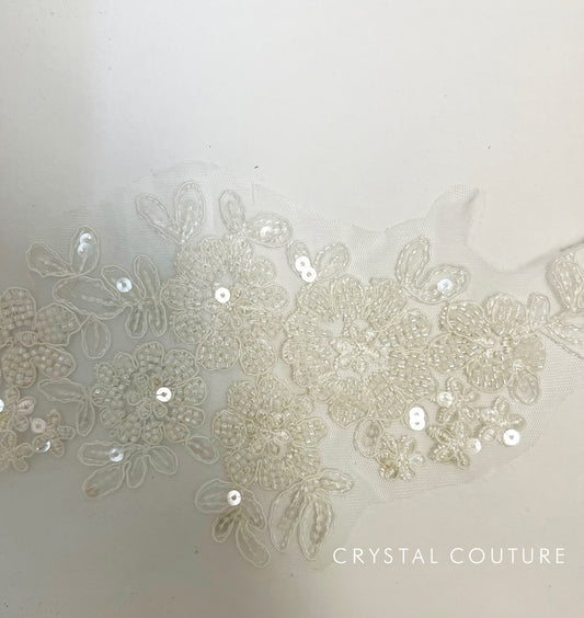 White Embroidered and Beaded Floral Applique