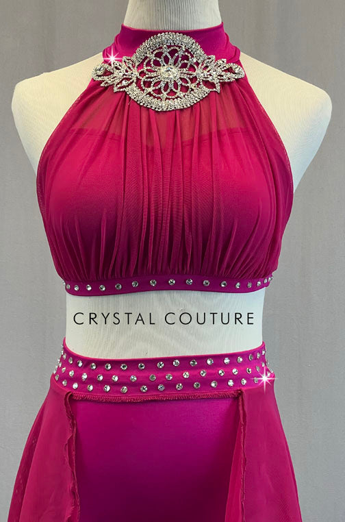 Magenta Ruched Top with Skirted Trunks and Applique - Rhinestones