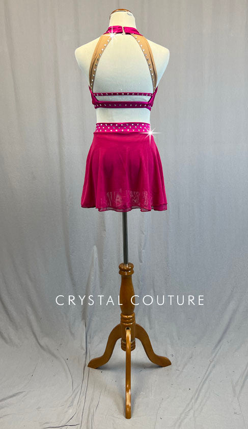 Magenta Ruched Top with Skirted Trunks and Applique - Rhinestones