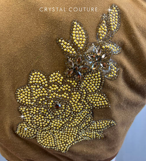 Brown Cowgirl Inspired Top and Vest with Denim Trunks and Crinoline Half Skirt - Rhinestones