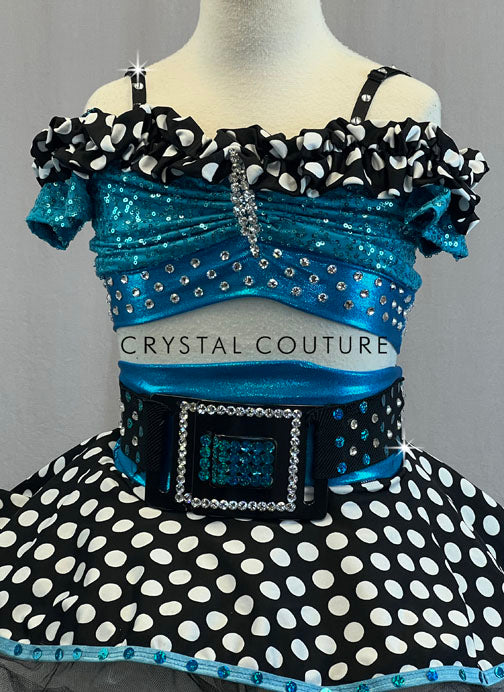 Blue Zsa Zsa Off Shoulder Top with Polka Dot Skirt and Crinoline - Rhinestones
