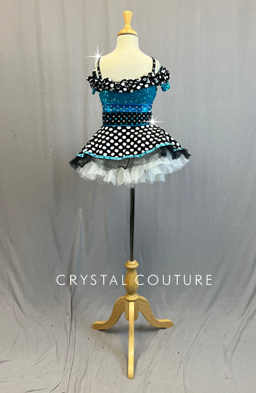 Blue Zsa Zsa Off Shoulder Top with Polka Dot Skirt and Crinoline - Rhinestones