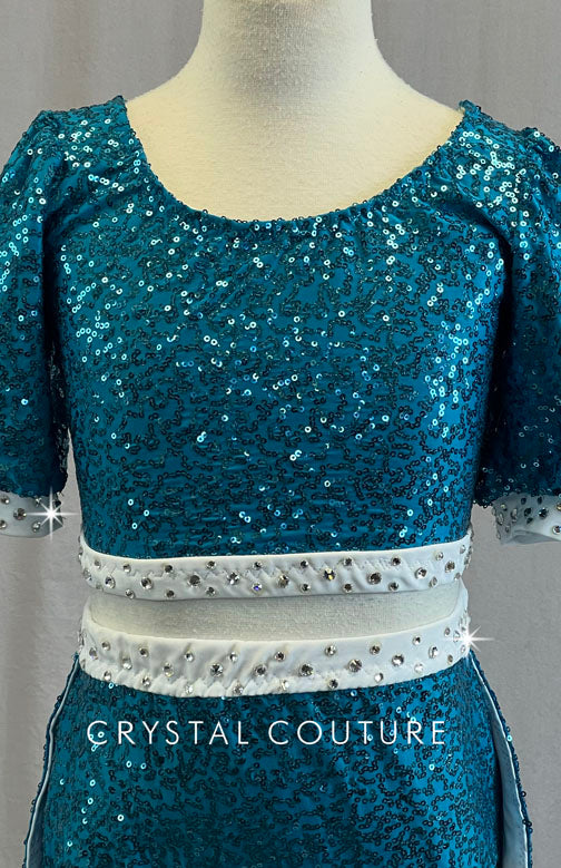 Custom Teal Zsa Zsa Two Piece with Back Skirt - Rhinestones