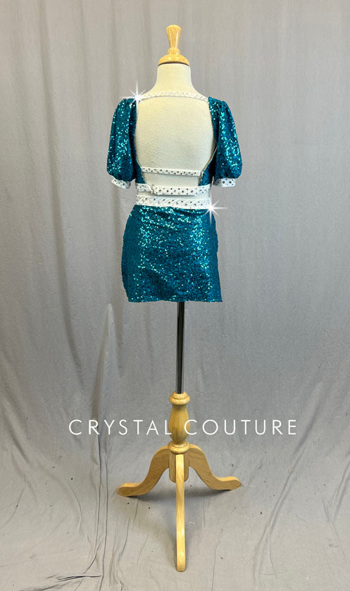 Custom Teal Zsa Zsa Two Piece with Back Skirt - Rhinestones