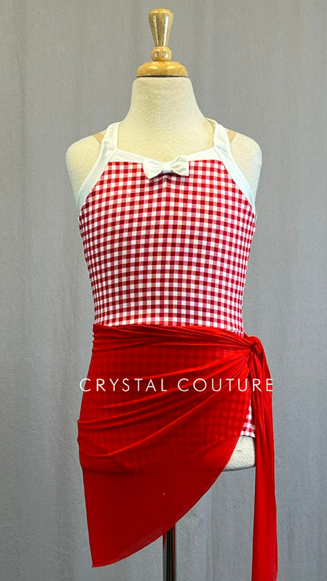 Red & White Gingham Halter Bathing Suit with Wrap Skirt