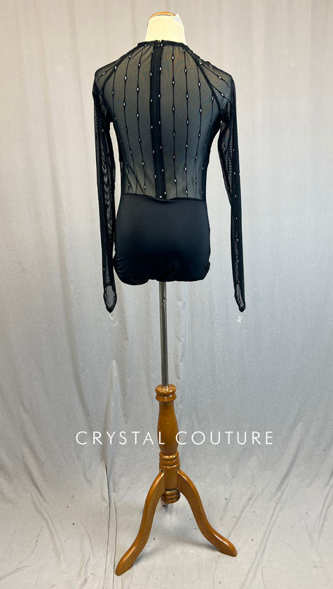 Black Long Sleeve Leotard with Glitter Mesh Cutouts