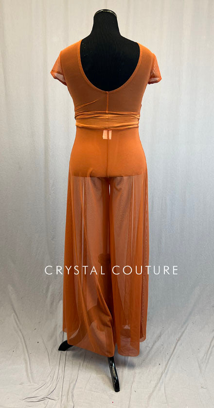 Burnt Orange Mesh Short Sleeve Top and Wide Leg Pants