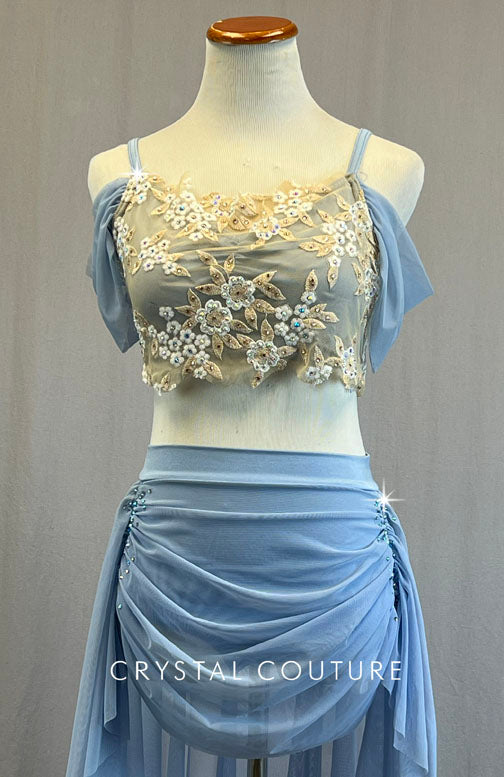 Pale Blue & Champagne Off Shoulder Top and Skirt - Rhinestones