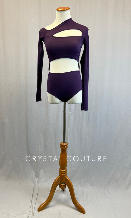 Custom Plum Asymmetrical Long Sleeve Leotard with Cutouts