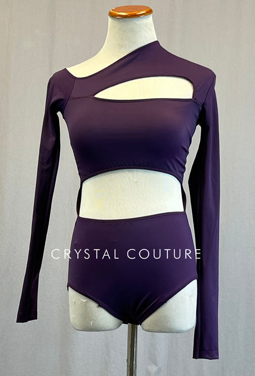 Custom Plum Asymmetrical Long Sleeve Leotard with Cutouts