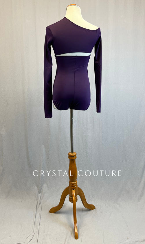 Custom Plum Asymmetrical Long Sleeve Leotard with Cutouts