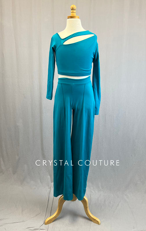 Custom Teal Asymmetrical Top and Wide Leg Pants