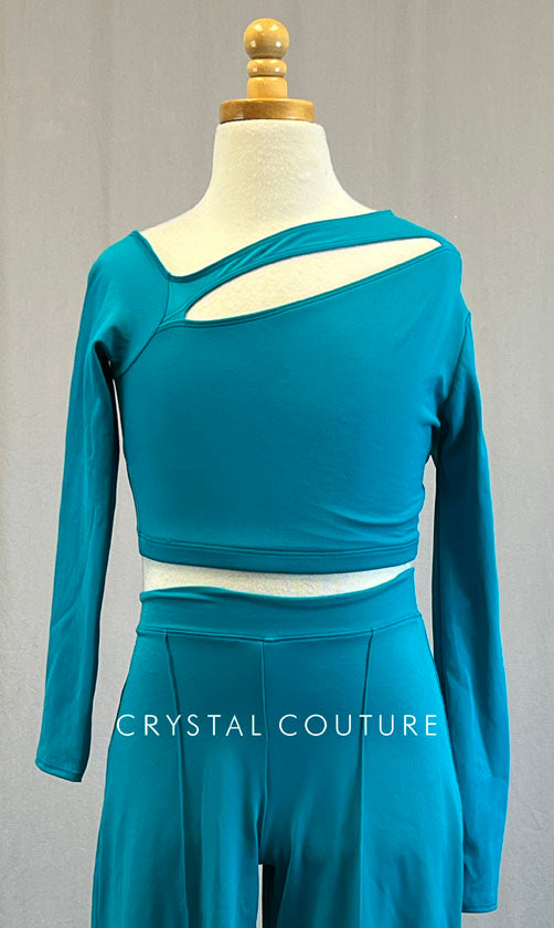 Custom Teal Asymmetrical Top and Wide Leg Pants