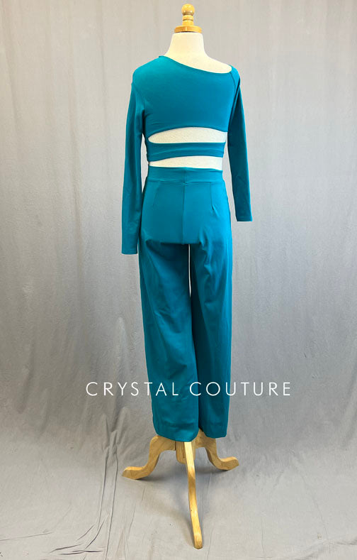 Custom Teal Asymmetrical Top and Wide Leg Pants