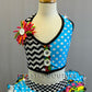 Custom Bright Multicolor Patterned Halter Top and Short Skirt with Crinoline - Rhinestones
