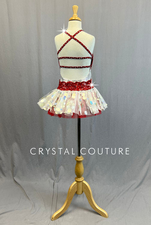 Custom Red, White, & Silver Nurse Leotard with Polka Dot Tulle Back Skirt - Rhinestones