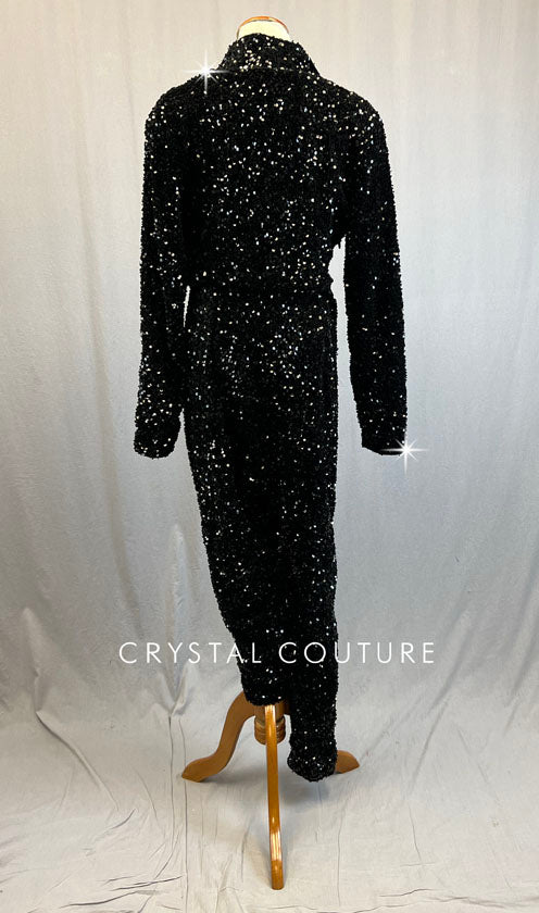 Black Sequin Jumpsuit with Rhinestoned Bra - Rhinestones