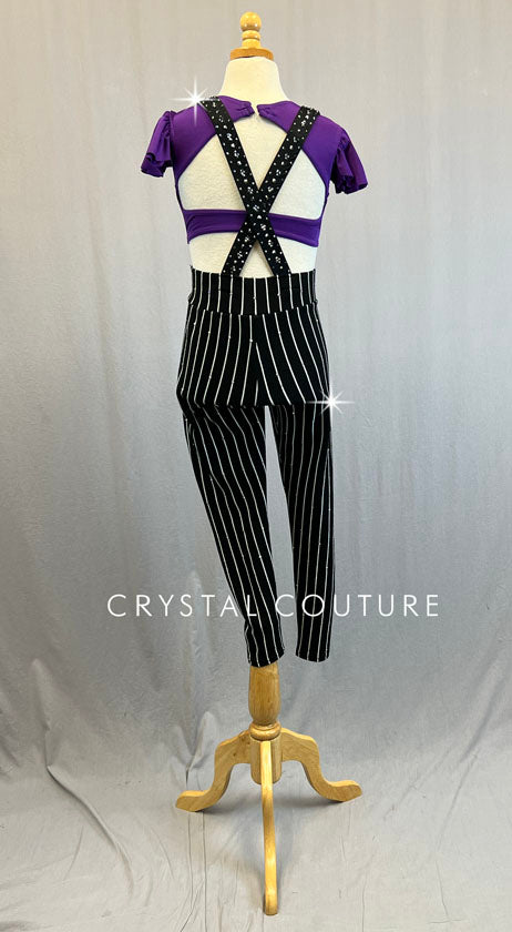 Custom Purple Collared Top with Pinstripe Jumper - Rhinestones