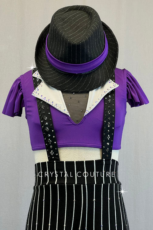 Custom Purple Collared Top with Pinstripe Jumper - Rhinestones