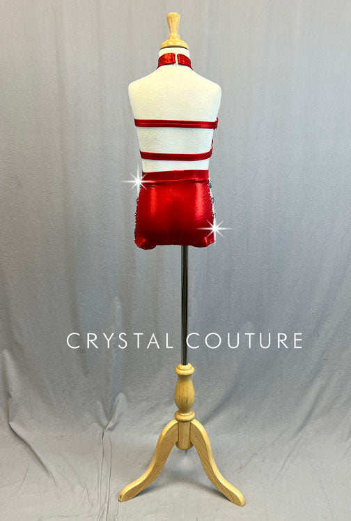 Custom Red, White & Blue British Flag Halter Top and Booty Shorts - Rhinestones