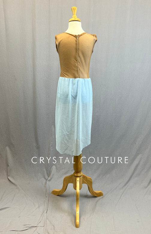 Light Blue Sweetheart Neckline Leotard with Mock Wrap Skirt - Rhinestones