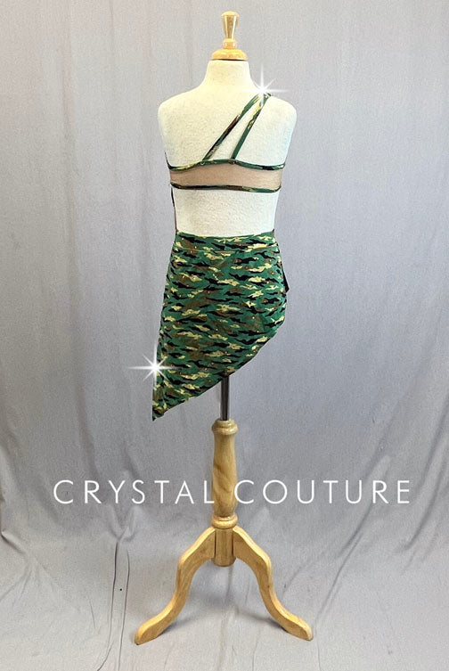 Custom Camo One Shoulder Top and Diagonal Hem Skirt - Rhinestones