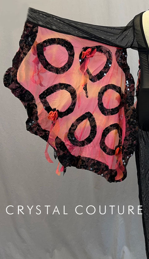 Custom Black Mesh Unitard with Warm Tone Butterfly Wings - Rhinestones