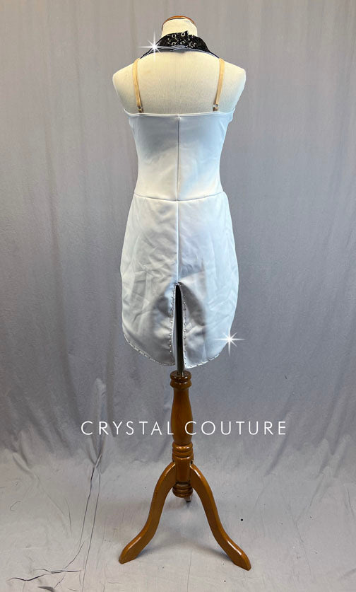 White Sleeveless Tuxedo Top with Tail and Attached Black Zsa Zsa Shorts- Rhinestones