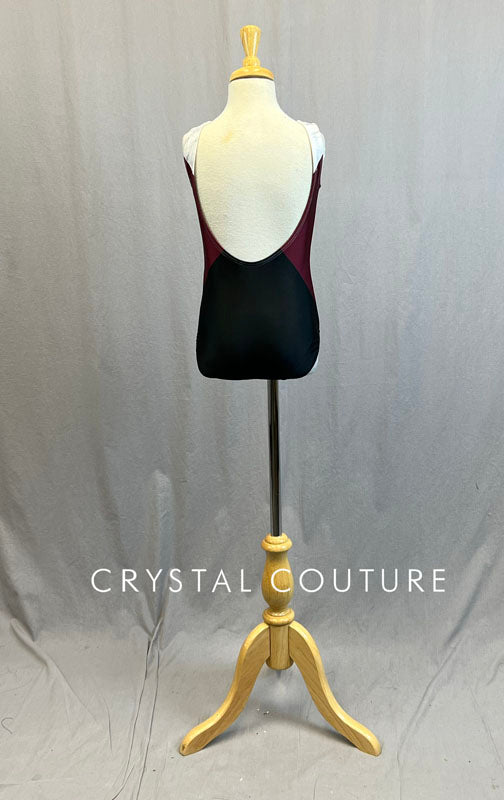 Burgundy, Black & White Quadrant Leotard with Gold Flecks