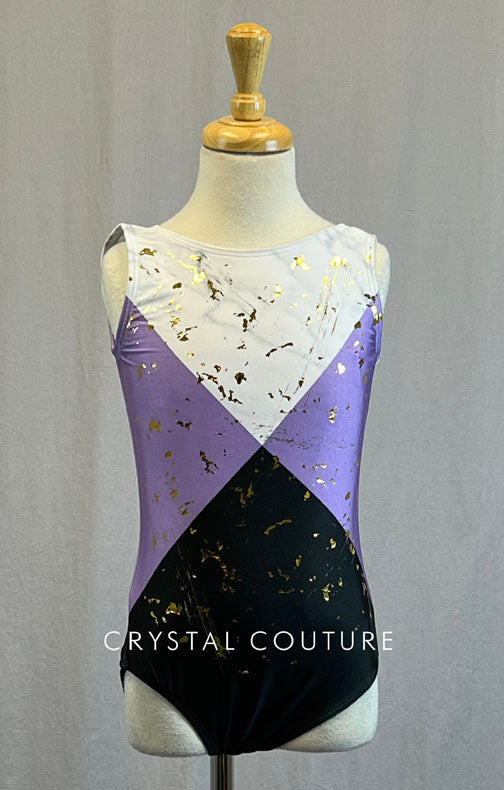 Lilac, Black & White Quadrant Leotard with Gold Flecks