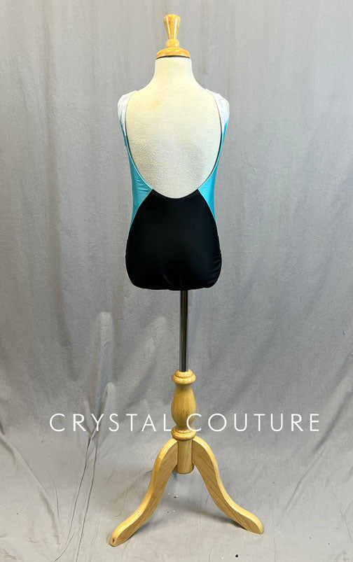 Aqua, Black & White Quadrant Leotard with Gold Flecks