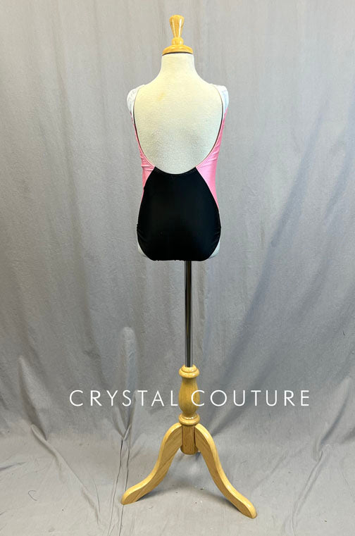 Pink, Black & White Quadrant Leotard with Gold Flecks