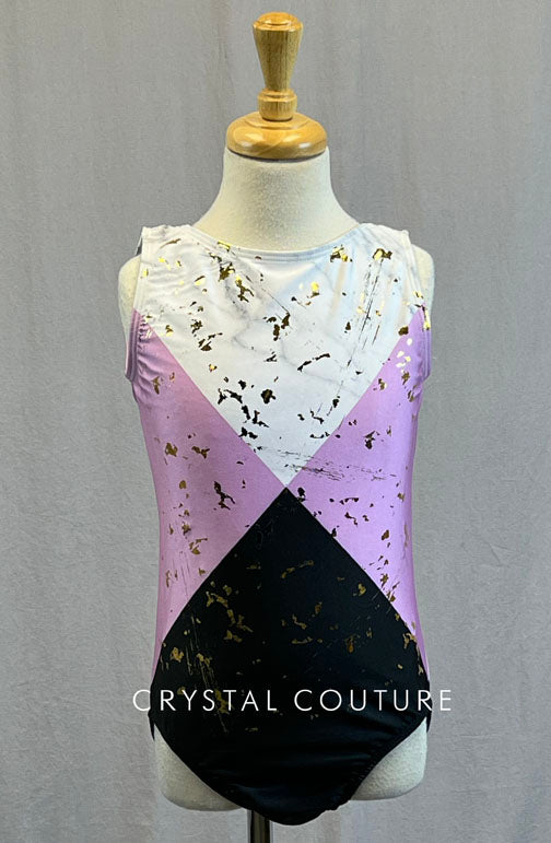 Lavender, Black & White Quadrant Leotard with Gold Flecks