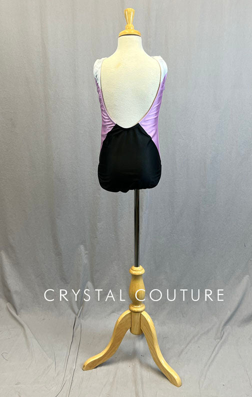 Lavender, Black & White Quadrant Leotard with Gold Flecks