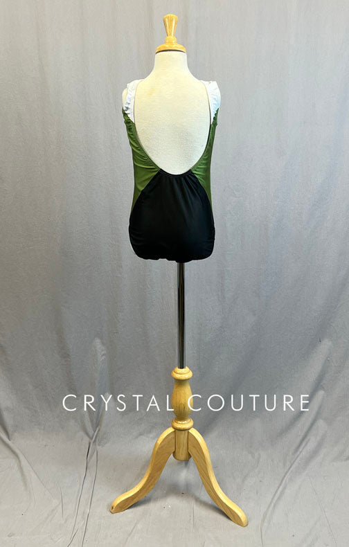 Olive, Black & White Quadrant Leotard with Gold Flecks