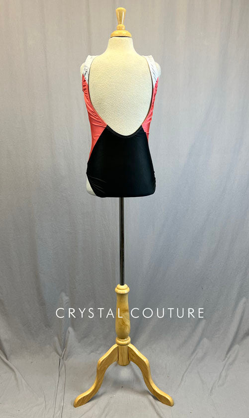 Coral, Black & White Quadrant Leotard with Gold Flecks