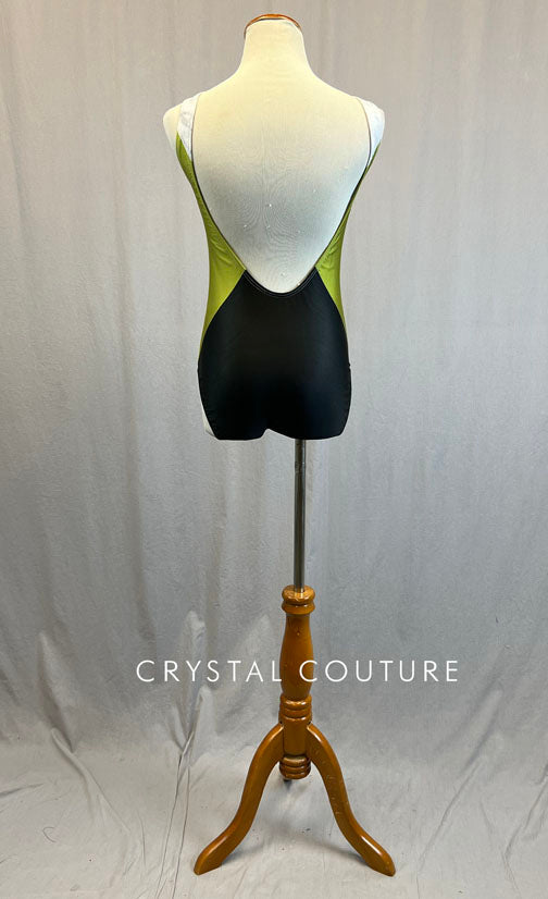 Lime, Black & White Quadrant Leotard with Gold Flecks