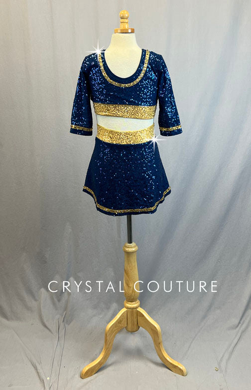 Custom Navy Zsa Zsa Top and Skirt with Gold Zsa Zsa Detailing - Rhinestones