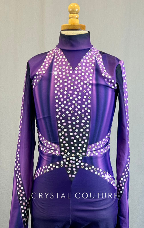 Purple Dot Mock Neck Biketard - Rhinestones