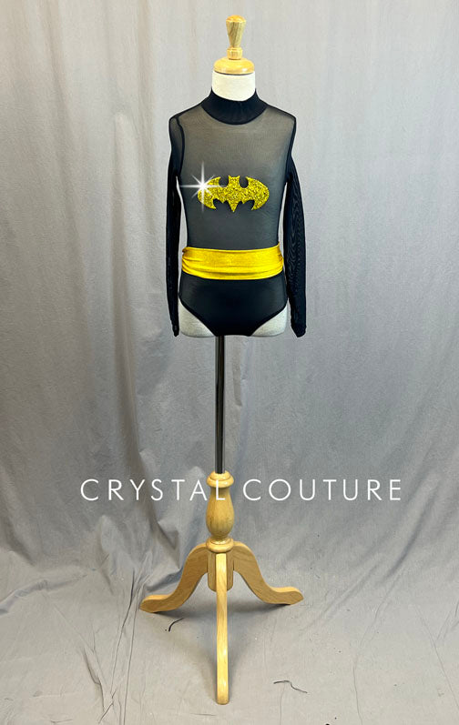Black & Yellow Mesh Batman Leotard - Rhinestones