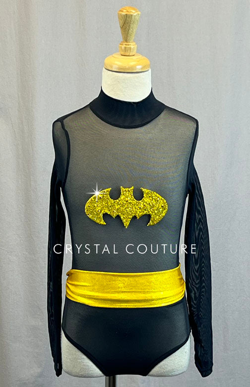 Black & Yellow Mesh Batman Leotard - Rhinestones