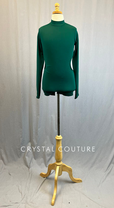 Brand New- Emerald Green Mock Neck Biketard with Lace Up Back