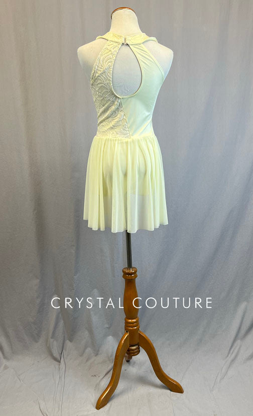 Ivory Lace and Lycra Leotard with Mesh Half-Skirt - Rhinestones