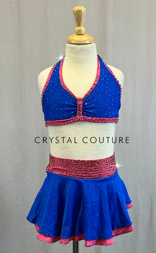 Custom Pink & Blue Halter Top and Skirt - Rhinestones