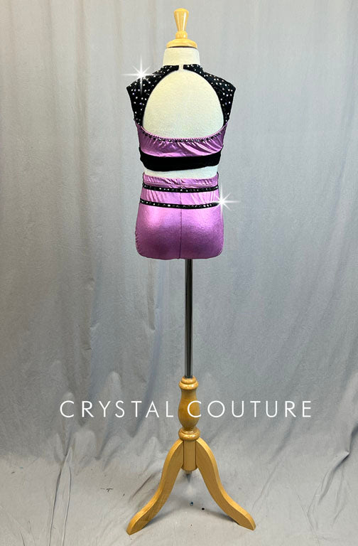 Pink and Black Color Block Two Piece Crop Top and Trunks