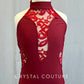 Custom Dark Red Mock Neck Leotard with Lace Cutouts - Rhinestones